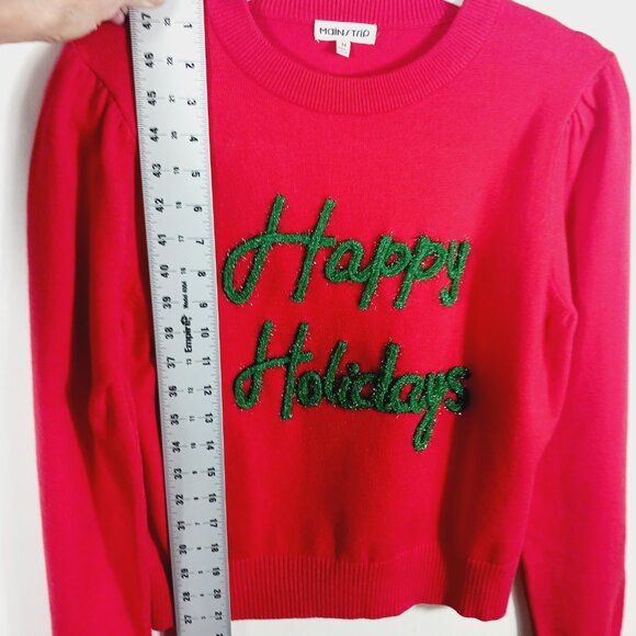 Main Strip, Happy Holidays Tinsel Sweater, Red W/ Green SZ MED, Novelty, Festive - Picture 14 of 15